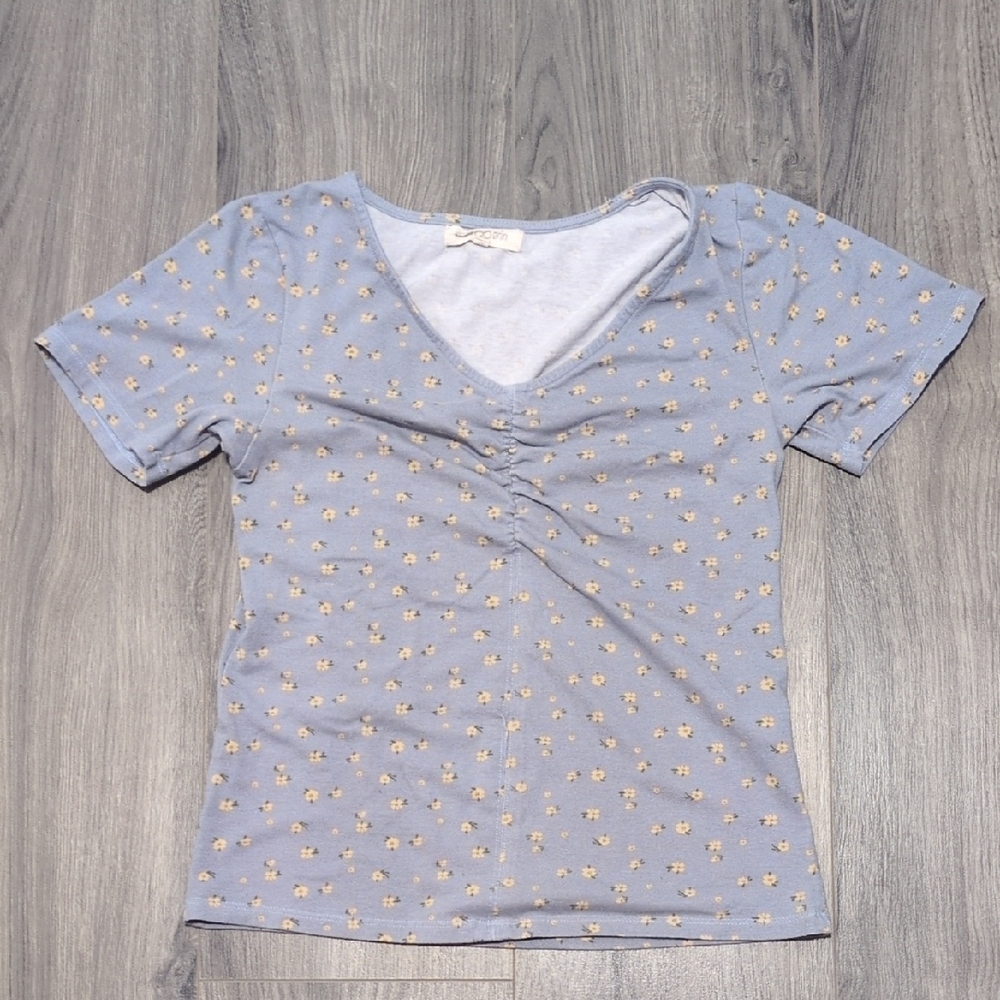 Floral Blue V-Neck Women's Top